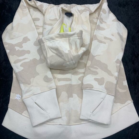 Girls' Fleece Full Zip Hoodie Sweatshirt - All in Motion Beige M